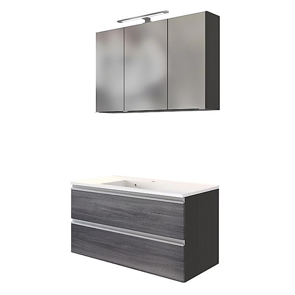 Held Möbel 2-tlg. Waschtisch-Set Neapel 100 cm Eiche Rauchsilber-Graphitgra günstig online kaufen