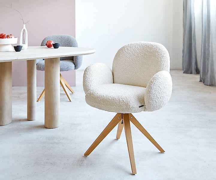 DELIFE Polsterstuhl Nube-Flex, mit Armlehnen Holzgestell kantig Natur Boucl günstig online kaufen