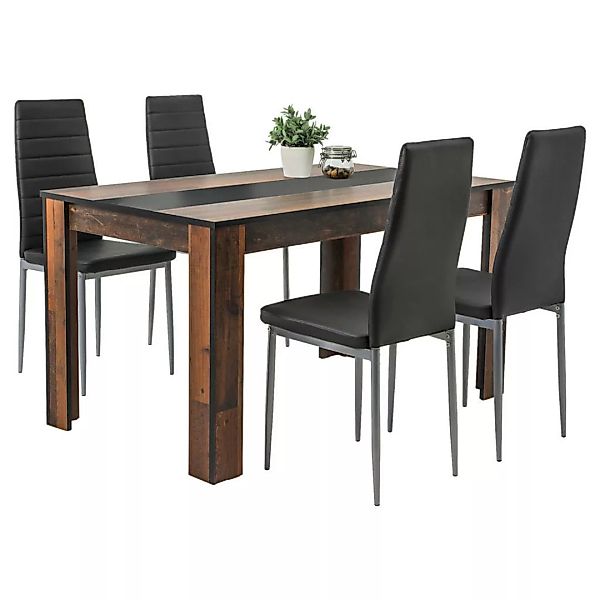 Tischgruppe Helene Old Wood Nachbildung schwarz B/H/T: ca. 140x76x80 cm günstig online kaufen