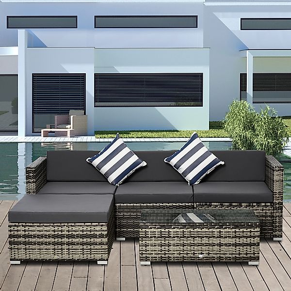 Gartenmöbel Set Polyrattan Gartengarnitur Grau inkl. Loungeset Beistelltisc günstig online kaufen