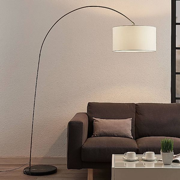 Lindby Bogenlampe Belinda, weiß, Textil, Marmor, 200 cm, E27 günstig online kaufen