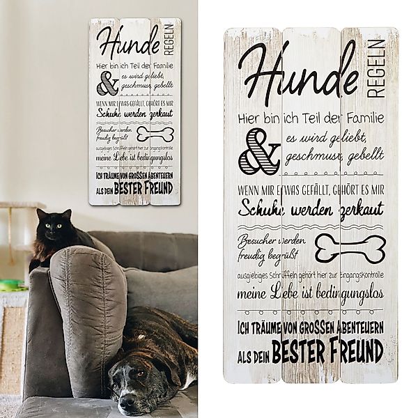 CEPEWA Kunstdruck Plankenschild Wandbild Hund Haustierregeln, günstig online kaufen