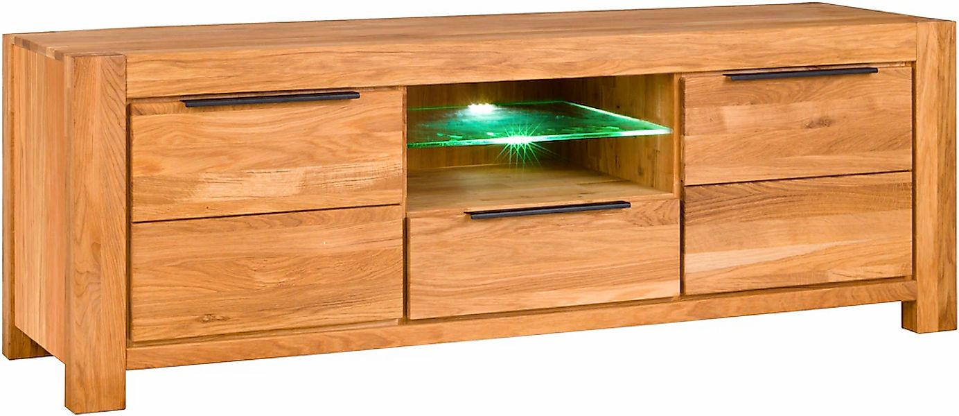 Home affaire Lowboard Eiche teilmassiv, B: 193cm, Schwarze Elemente, 2 offe günstig online kaufen