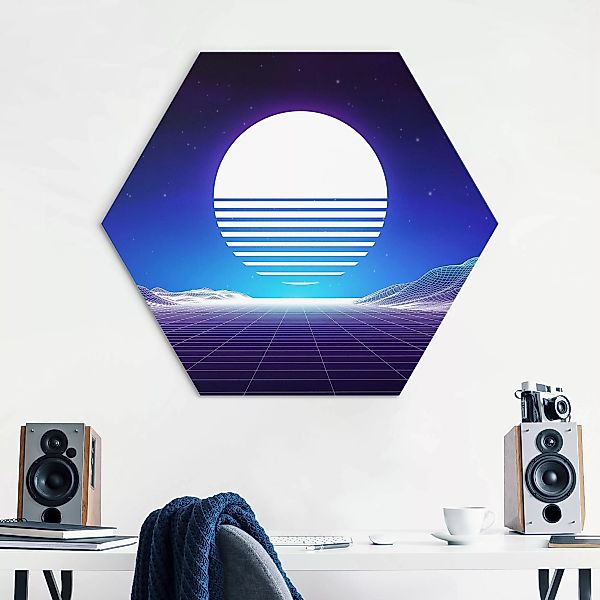 Hexagon-Alu-Dibond Bild Retro Video in Blau günstig online kaufen