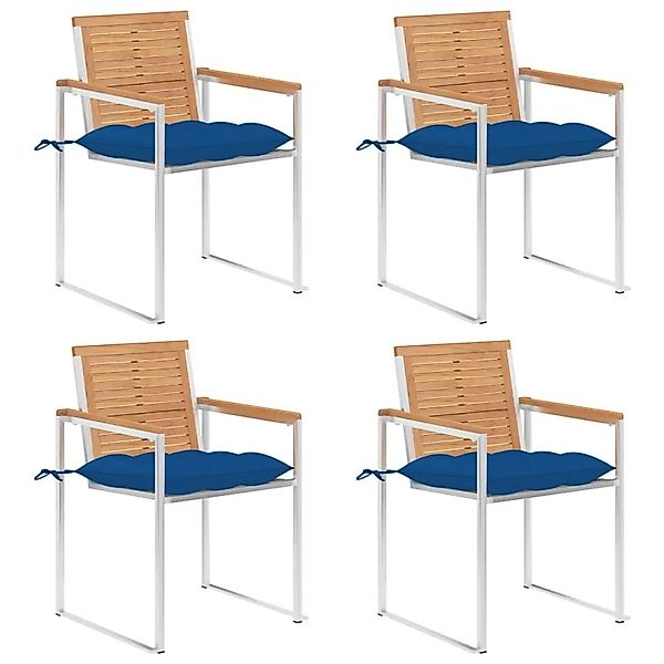 vidaXL Gartenstühle 4 Stk mit Kissen Massivholz Teak 3078579 günstig online kaufen