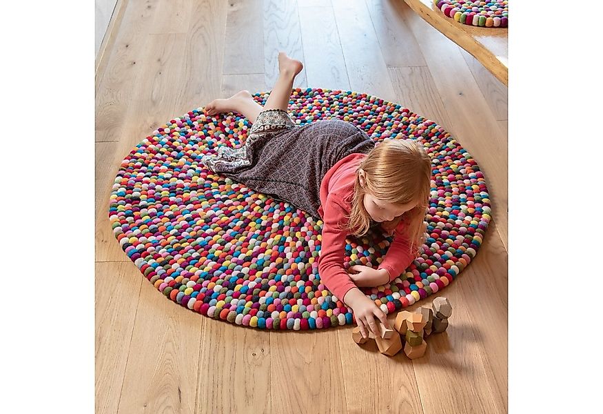 naturling Wollteppich Filz Kugel Teppich aus 100% Schurwolle, Rund, Höhe: 2 günstig online kaufen