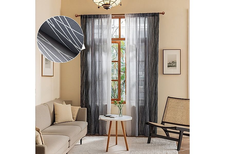 BTTO V&G Gardine Schwarz-Grau-Weiß Vorhänge,Voile Streifen Gardinen (2 St), günstig online kaufen