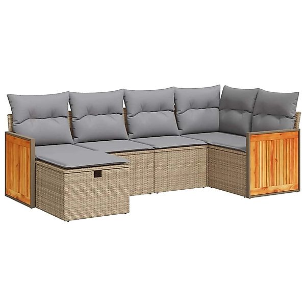vidaXL 6-Tlg Garten-Sofagarnitur mit Kissen Beige Poly Rattan 3326028 günstig online kaufen