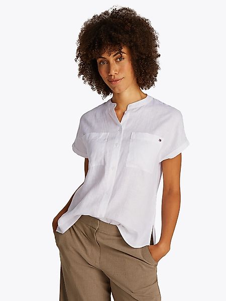 Tommy Hilfiger Kurzarmbluse ESS LINEN COLLARLESS günstig online kaufen