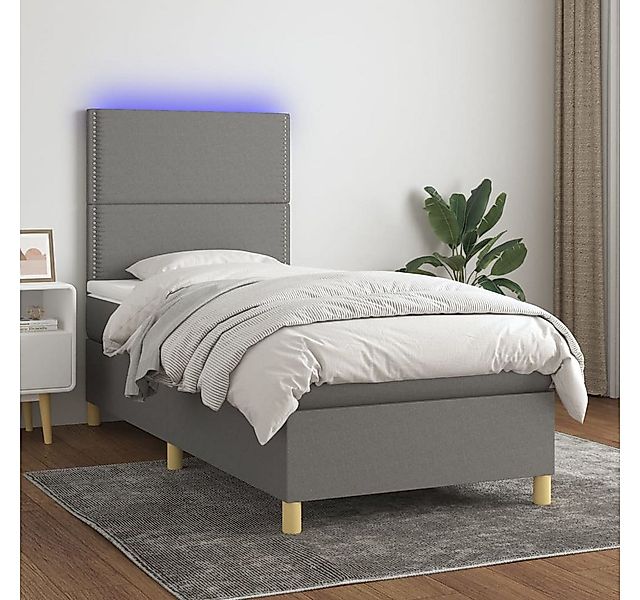 vidaXL Boxspringbett (80 x 200 cm, mit Nieten, Dunkelgrau), mit LED günstig online kaufen