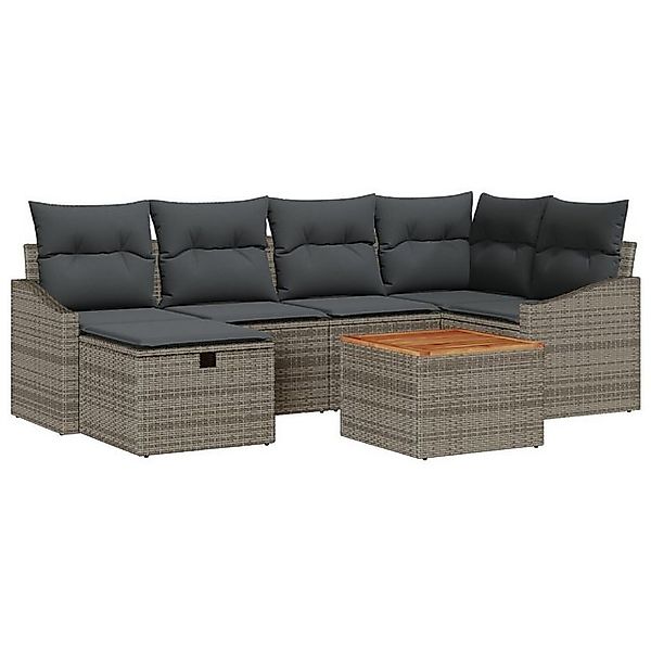 vidaXL Loungesofa 7-teiliges Garten Sofa Set mit Kissen Graues Poly Rattan, günstig online kaufen