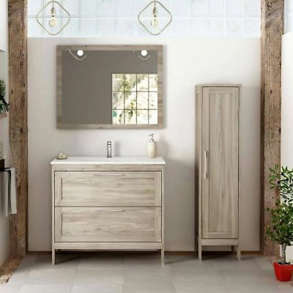 Lomadox Landhaus Badezimmermöbel Set mit Hochschrank & Spiegel TARIFA-110 K günstig online kaufen