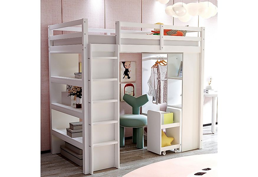 Merax Hochbett mit viel Stauraum unter dem Bett (1-St., Einzelbett Jugendbe günstig online kaufen