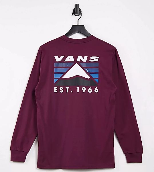 Vans – Langärmliges T-Shirt mit Bergmotiv auf der Rückseite in Burgunderrot günstig online kaufen