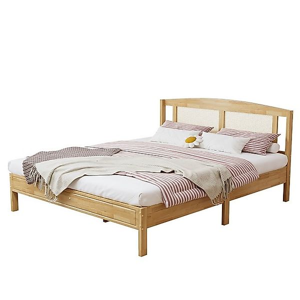 MODFU Holzbett Doppelbett Rattanbett Jugendbett Erwachsenenbett (Rattannetz günstig online kaufen