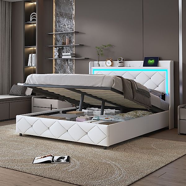 PXloue Funktionsbett Polsterbett Stauraumbett, mit Hydraulischer günstig online kaufen