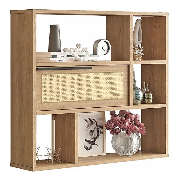 en.casa Wandregal, »Piteå« 90x22x81cm Eiche/Rattanoptik günstig online kaufen