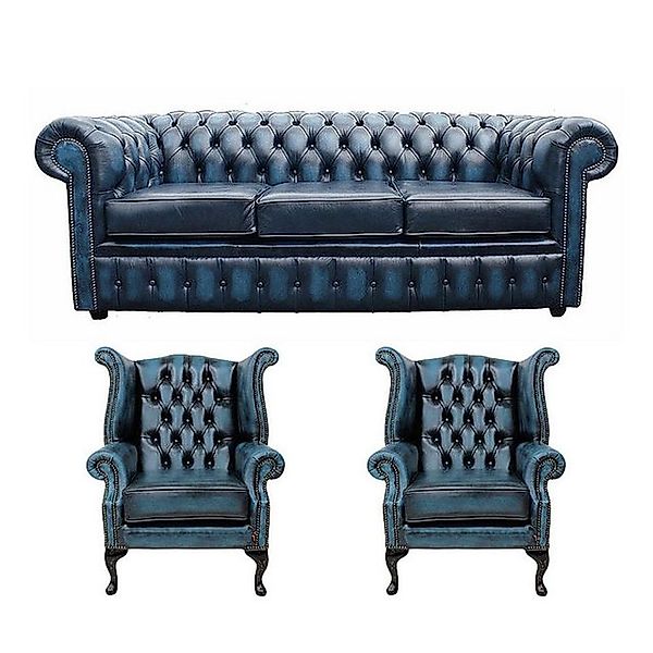 Xlmoebel Chesterfield-Sofa Chesterfield Sitzgruppe Klassisches Schaffell 3- günstig online kaufen