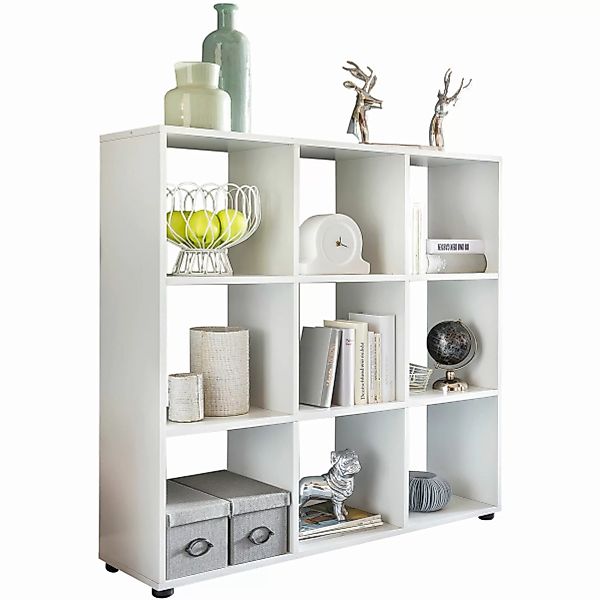 Design Bücherregal mit 9 Fächern Weiß 108 x 104 x 29 cm | Standregal Holz R günstig online kaufen