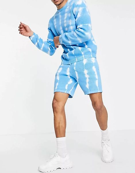 ASOS DESIGN – Shorts aus Rippstrick mit Batikoptik in Blau, Kombiteil günstig online kaufen