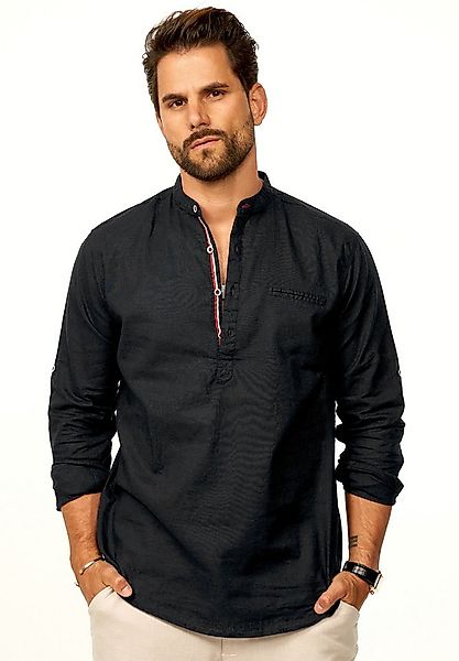 behype Langarmhemd aus Leinen im Regular-Fit Tunikahmed Herren Leinenhemd F günstig online kaufen