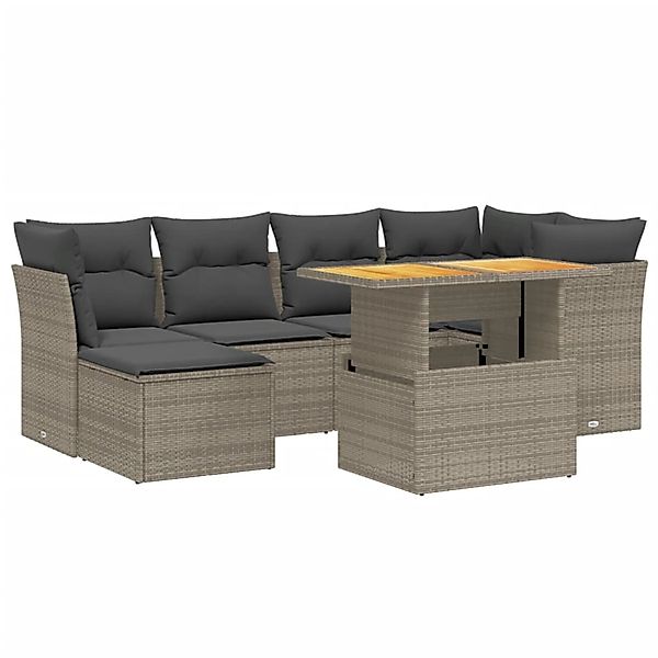 vidaXL 7-Tlg Garten-Sofagarnitur mit Kissen Grau Poly Rattan 3275482 günstig online kaufen