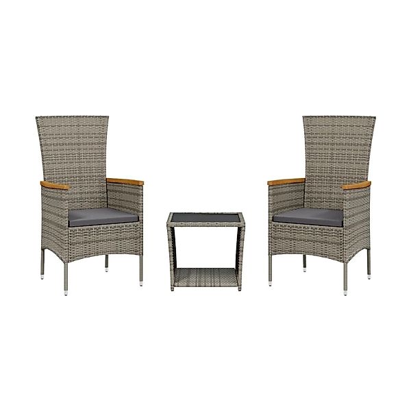 vidaXL 3-Tlg Garten-Essgruppe mit Kissen Grau Poly Rattan 3277562 günstig online kaufen