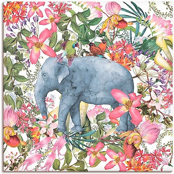 Artland Wandbild "Elefant im Blüten Dschungel", Wildtiere, (1 St.), als Lei günstig online kaufen