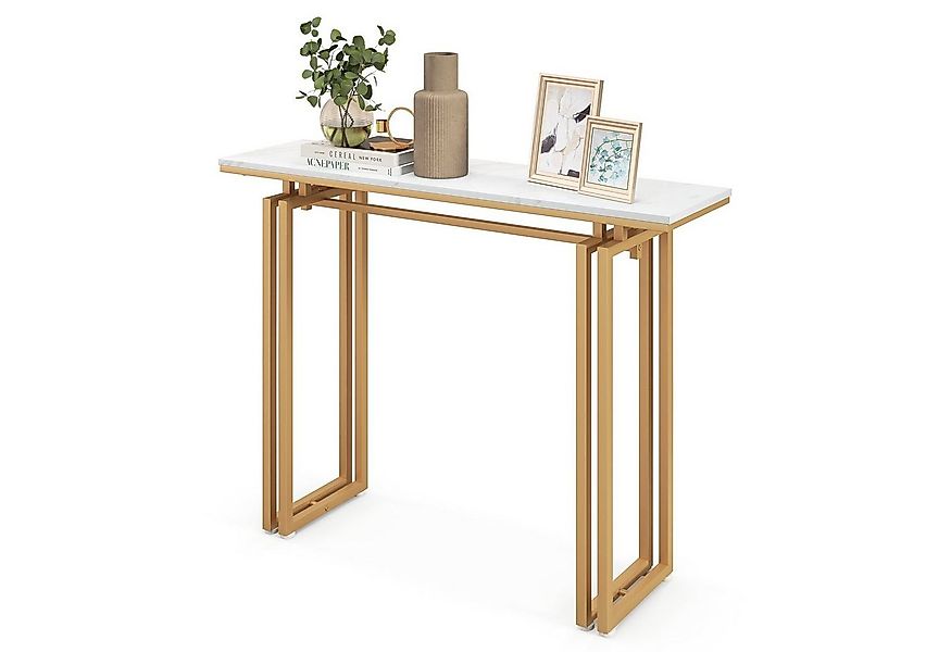 COSTWAY Konsolentisch, Mamor, schmal, Metallrahmen, 110x30x81cm, gold günstig online kaufen