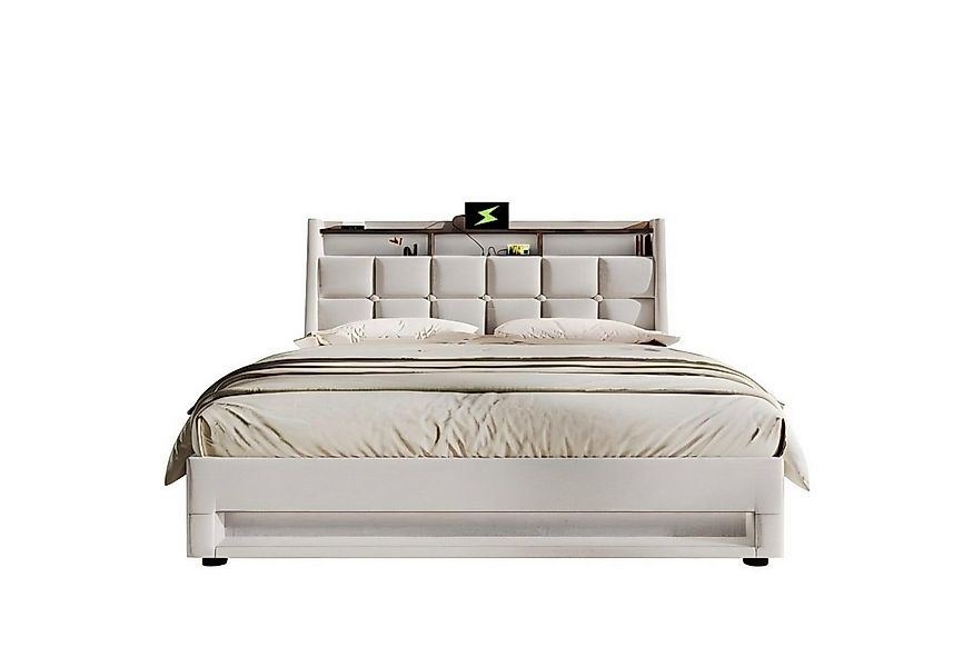 Odikalo Stauraumbett Polsterbett USB Lattenrost Leinen Metallrahmen 90/140/ günstig online kaufen