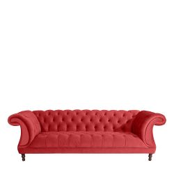Dreisitzer Samtvelours Rot im Barockstil Vierfußgestell aus Holz günstig online kaufen
