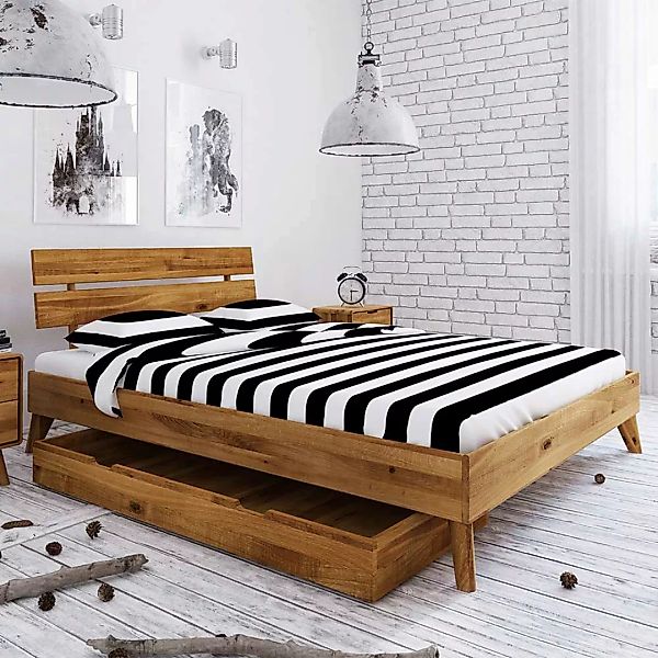 Massivholz Bett aus Wildeiche geölt Bettkasten günstig online kaufen