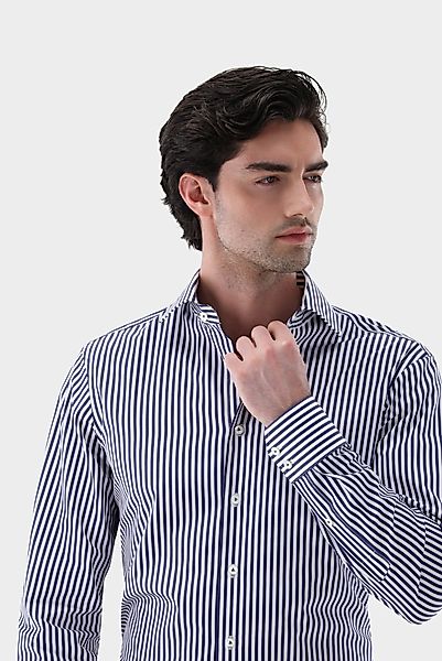 Gestreiftes Hemd aus Popeline mit Haifischkragen günstig online kaufen