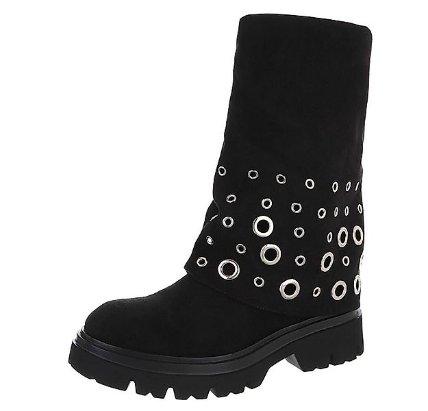 Ital-Design Modische Damenstiefel mit Ösen und robustem Absatz Plateaustief günstig online kaufen