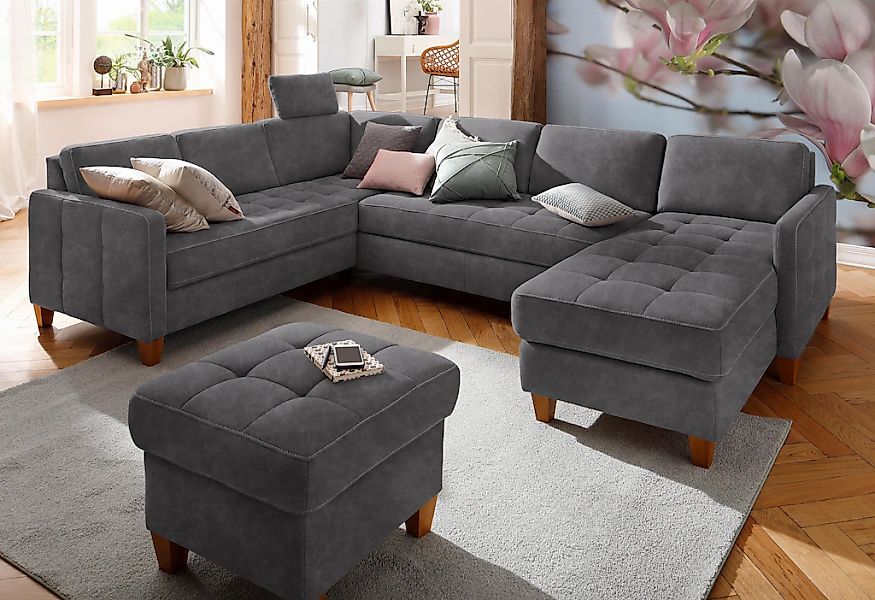 Home affaire Wohnlandschaft "Earl U-Form" wahlweise auch mit Bettfunktion o günstig online kaufen