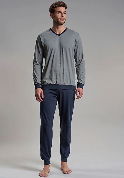bugatti Pyjama "Genua", 2 Stk. V-Ausschnitt, Langarm, lange Hose, mit Logo, günstig online kaufen