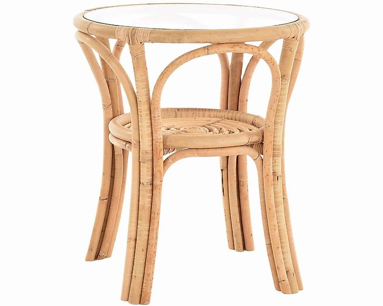 Krines Home Beistelltisch Rattantisch klein Ø 56 cm mit Glasplatte Beistell günstig online kaufen