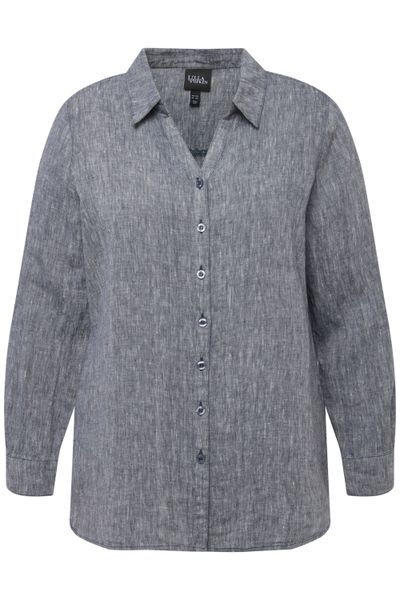 Ulla Popken Hemdbluse Bluse Leinen offener günstig online kaufen