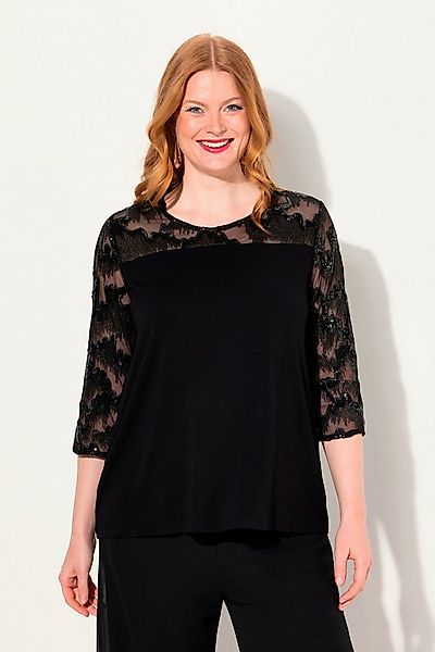 Ulla Popken T-Shirt Shirtbluse Stickerei Pailletten Rundhals 3/4-Arm günstig online kaufen