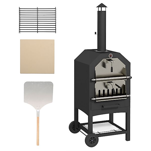 Outsunny 2-in-1 Pizzaofen Outdoor Grillofen mit Pizzastein und Aschefach, 2 günstig online kaufen