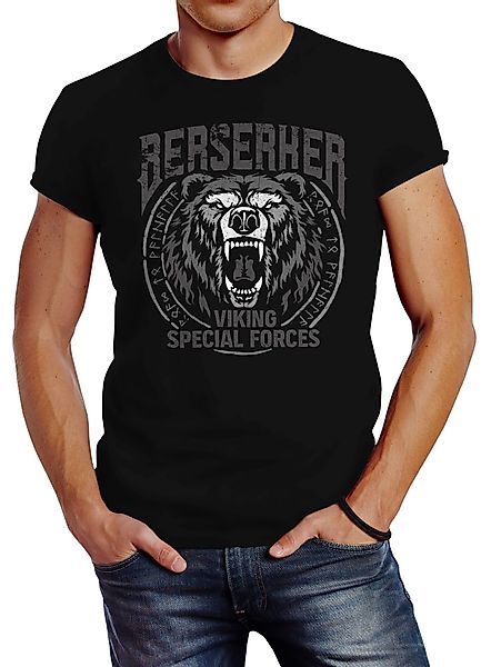Neverless Print-Shirt Herren T-Shirt Berserker Bär günstig online kaufen