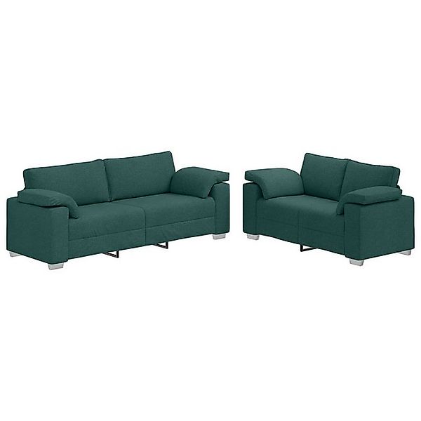 vidaXL Sofa 2-tlg. Sofagarnitur mit Kissen Dunkelgrün Stoff, 2 Teile günstig online kaufen