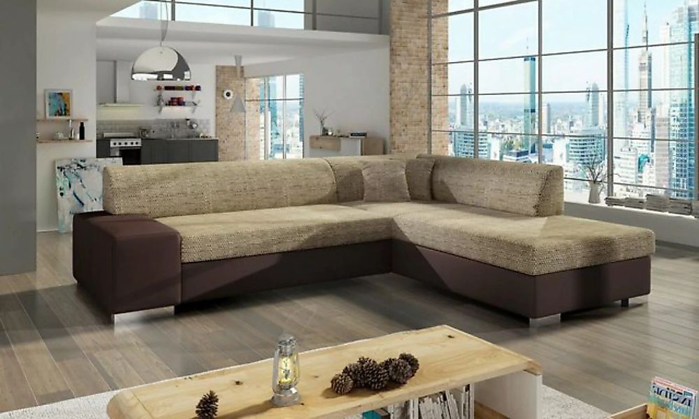 JVmoebel Ecksofa Design Ecksofa Schlafsofa Bettfunktion Couch Leder Textil günstig online kaufen