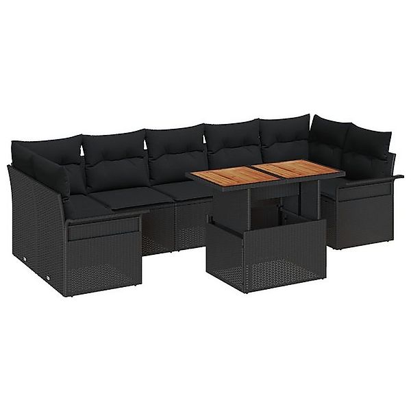 vidaXL Loungesofa 8-teiliges Garten Sofa Set mit Kissen Schwarz Poly Rattan günstig online kaufen