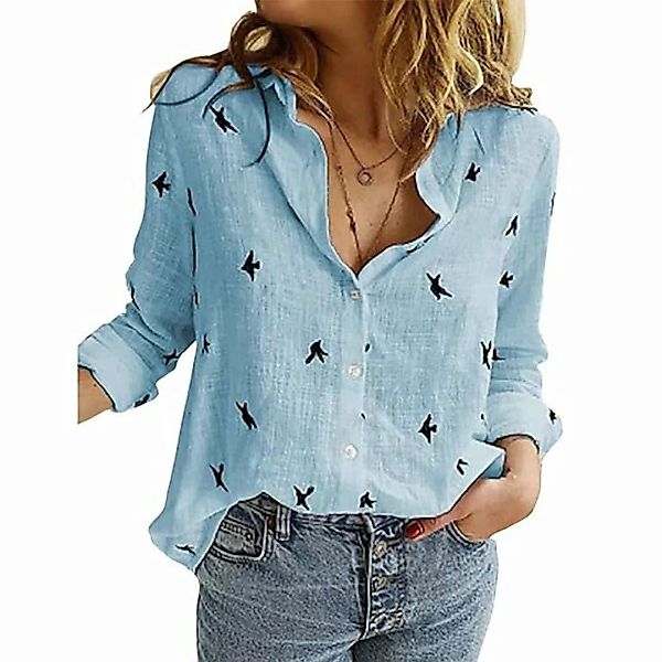 KIKI Blusentop Damen Bluse Langarm Tunika Shirt V-Ausschnitt Elegant Oberte günstig online kaufen