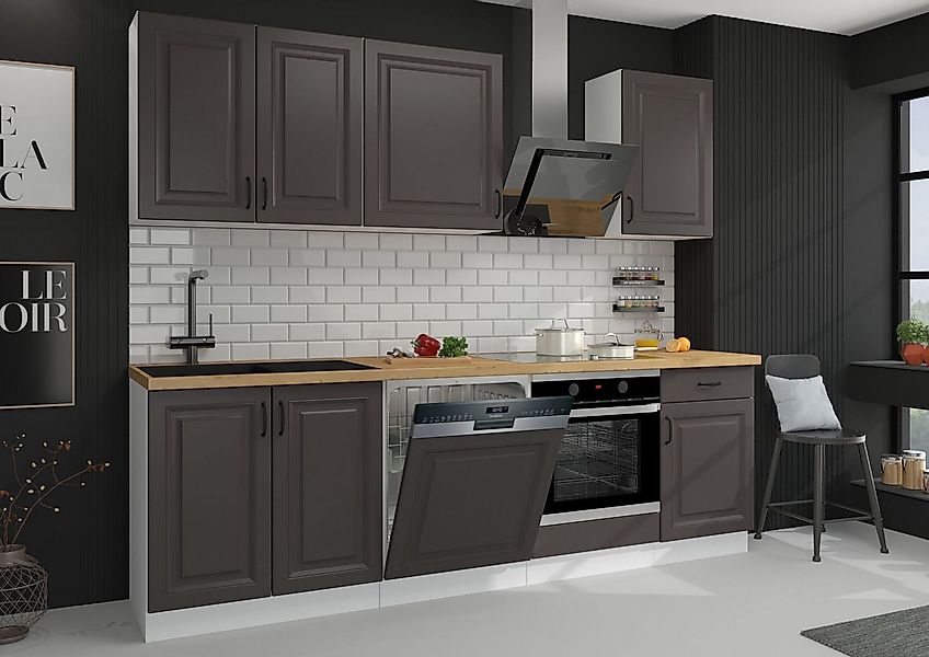 Küchen-Preisbombe Küchenzeile Stilo Grau + Weiss 250 cm Küchenblock Einbauk günstig online kaufen