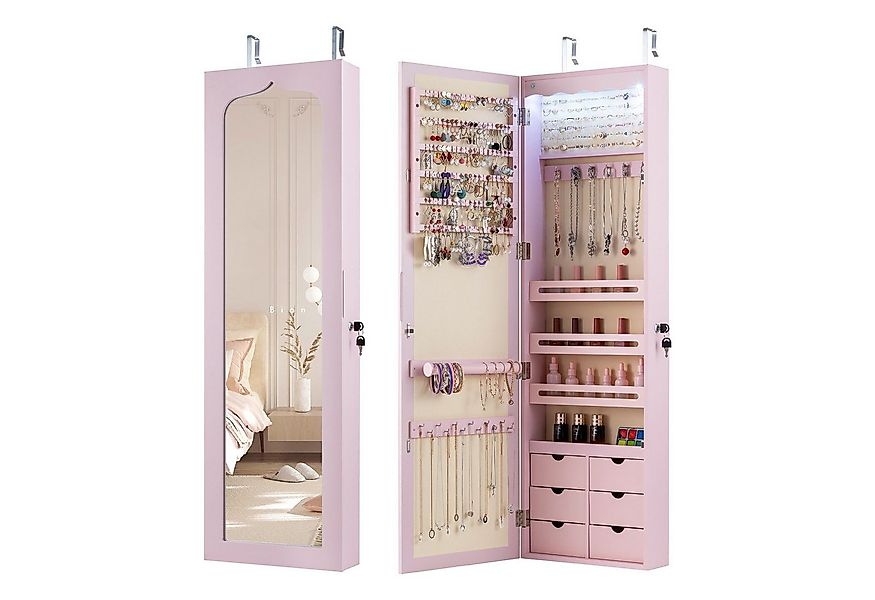 COSTWAY Schmuckschrank mit LED & Ganzkörperspiegel, für Tür und Wand günstig online kaufen