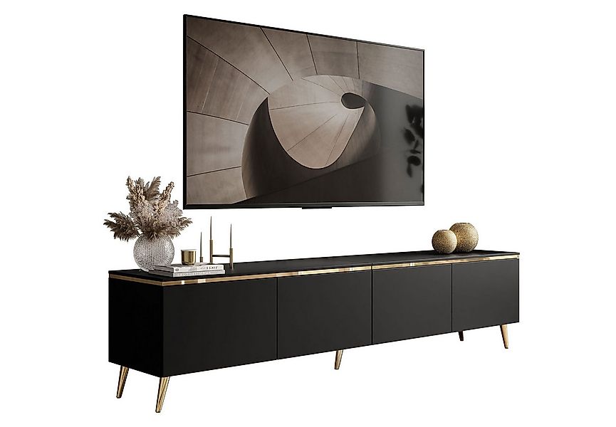 Lookway TV-Schrank CELINE Schwarz Matt auf goldenen Füßen mit LED-Beleuchtu günstig online kaufen