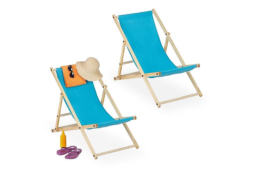 relaxdays Gartenliege Liegestuhl Holz 2er Set, Hellblau günstig online kaufen