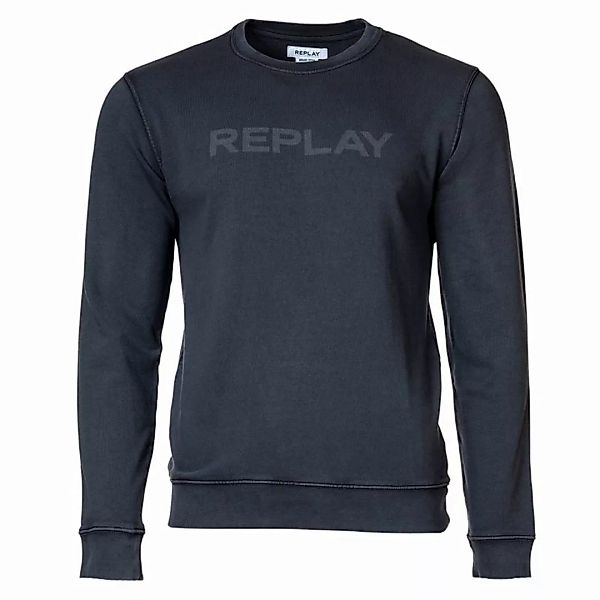 REPLAY Herren Sweatshirt - Sweater, Rundhals, Organic Cotton, Logo Grau 2XL günstig online kaufen